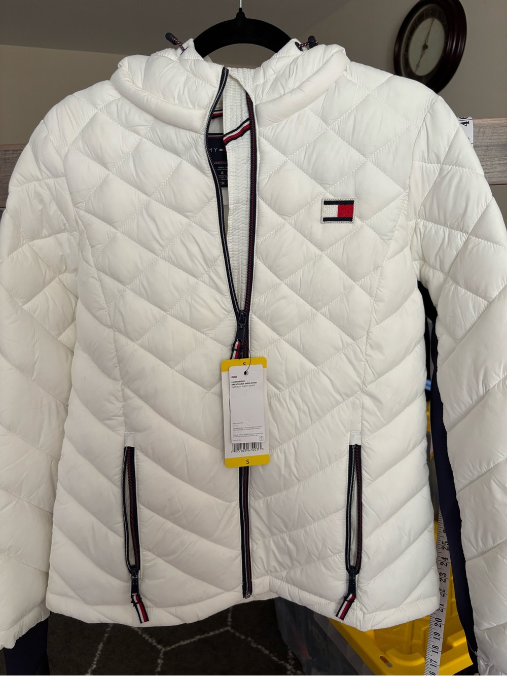 Tommy Hilfiger White Quilted Hooded Puffer Jacket with Logo